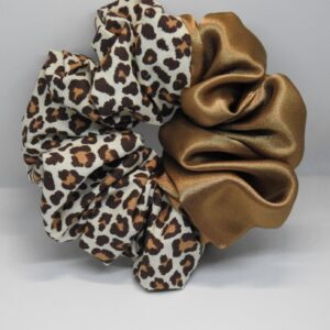 Δίχρωμο scrunchie με σατέν και leopard σχέδιο